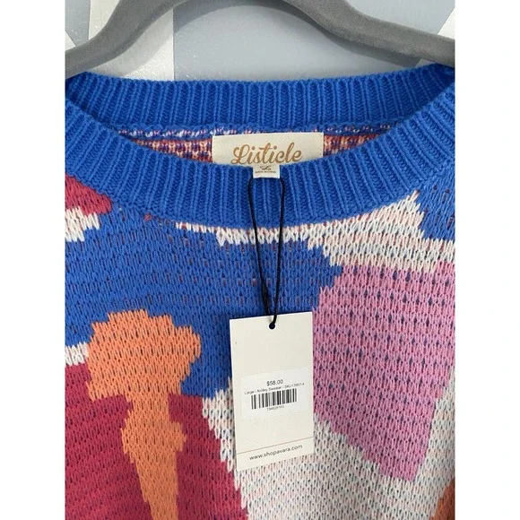 NWT! Listicle Striped Knit Sweater Multicolor Boho Pullover Womens L Art to Wear - Picture 2 of 6